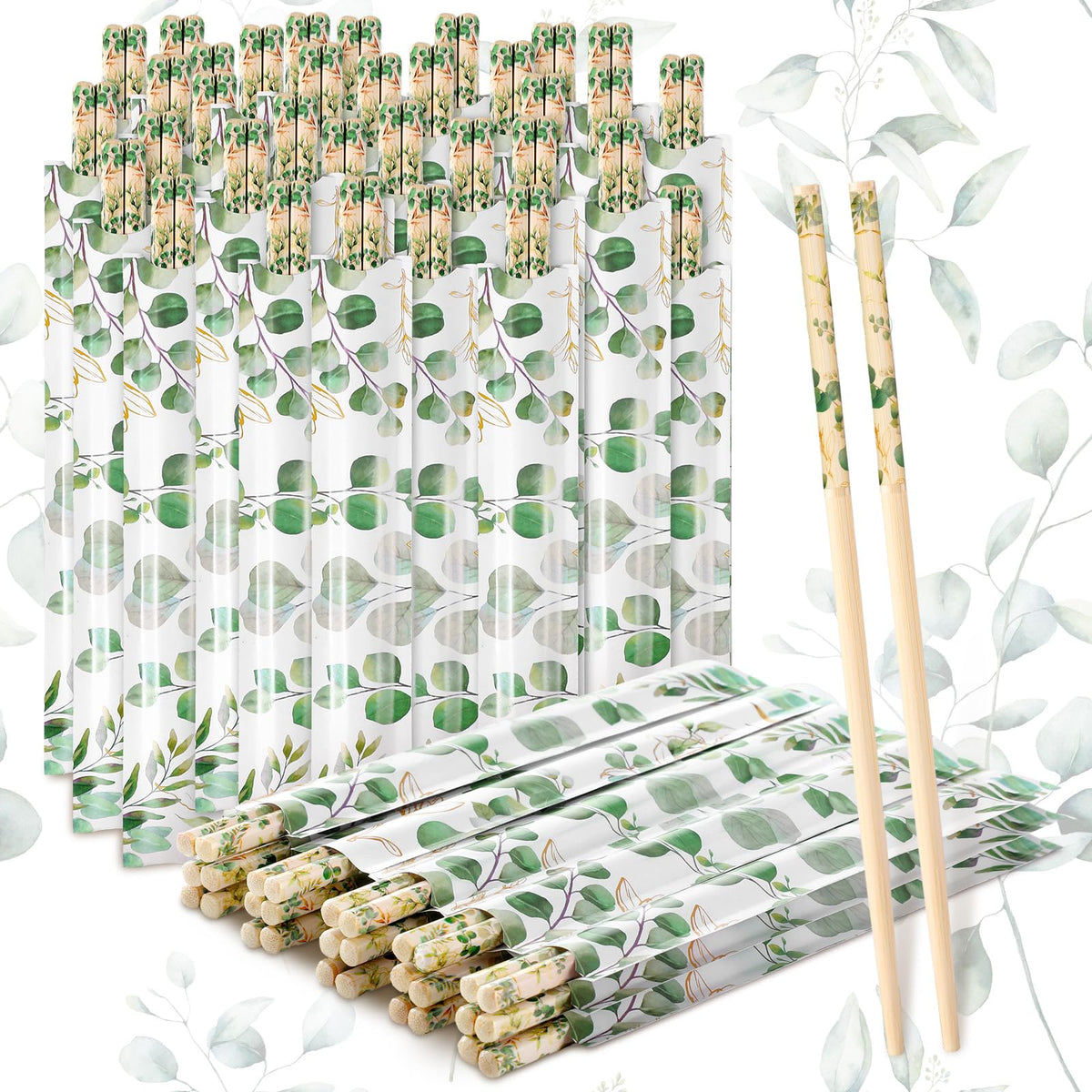 50 Pairs Cherry Disposable Bamboo Chopsticks Bulk Sleeved