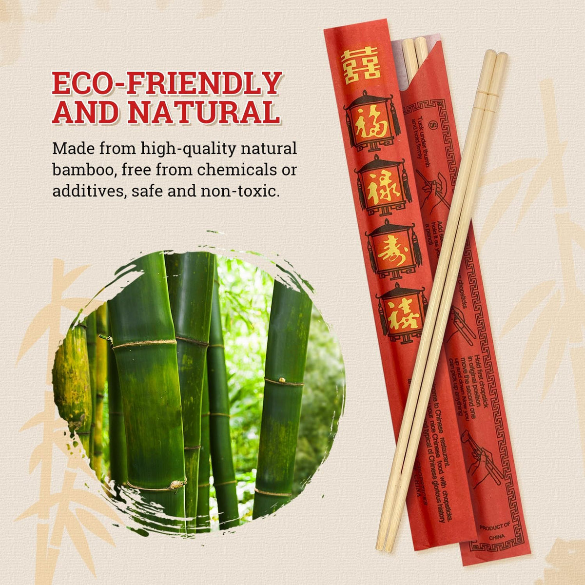 52USA Disposable Bamboo Chopsticks (200 Sets), Wooden Japanese Chopsticks Bulk, 9'' Long Chopsticks Disposable, Individually Wrapped Chinese Chopsticks