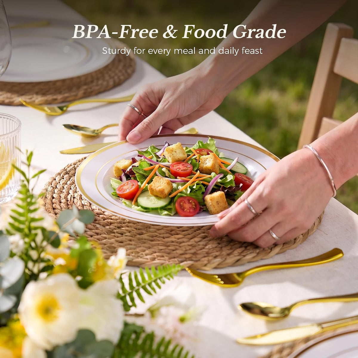 BESTVIP 200PCS Gold Plastic Plate, Disposable Party Plates