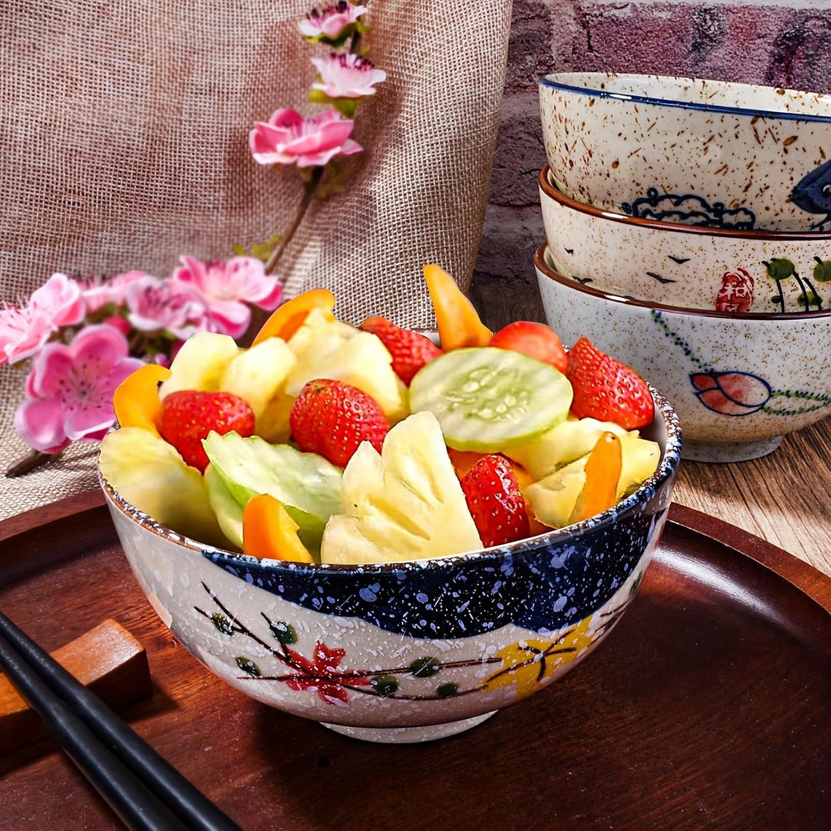 Japanese Retro Rice Bowl Set of 4, 4.5 Inch