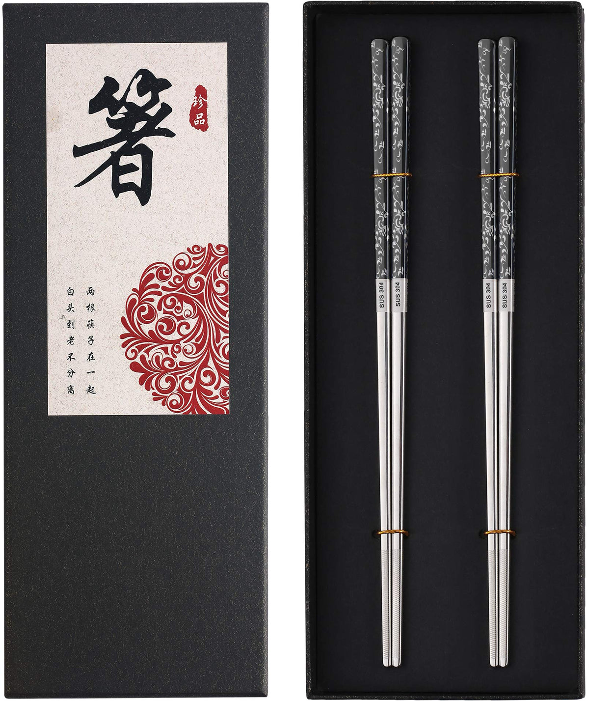 Metal Chopsticks Reusable Dazzling Rainbow Stainless Steel Chopsticks Titanium Plated Dishwasher Safe Fancy Laser Engraved Korean Japanese Chop Sticks Multicolor 2 Pairs Gift Set