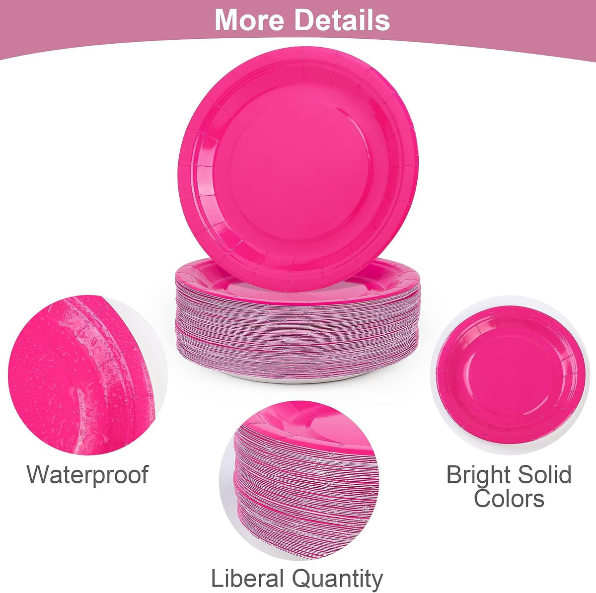 Breroa 72 Pcs Hot Pink Paper Plates 7 Inch Bulk Hot Pink Plates Disposable