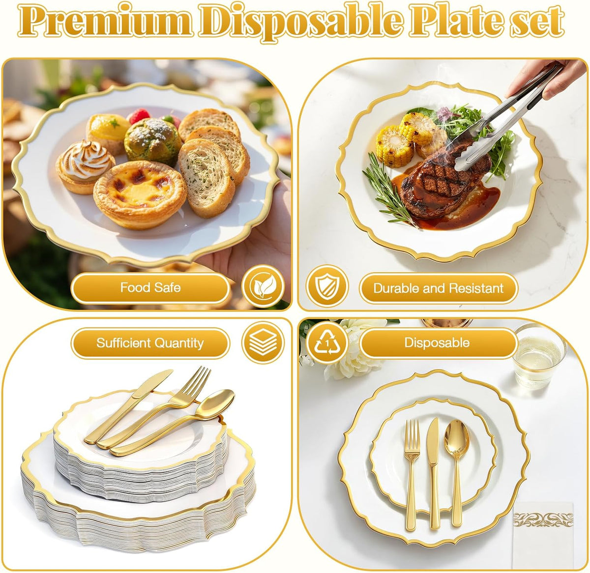 Glowserve 175 Piece Disposable Plastic Plates Dinnerware Set for 25 Guests