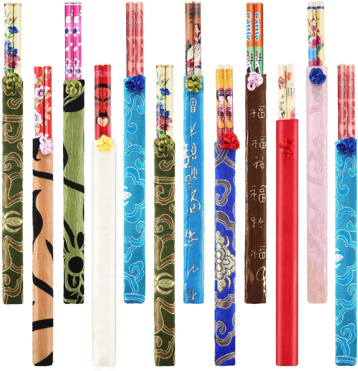 Hotop 20 Pairs Chinese Bamboo Chopsticks Reusable with Silk Brocade Pouch