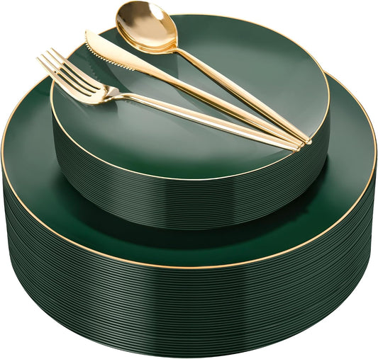 I00000 150Pcs Green Plastic Plates,Premium Disposable Plates for Wedding