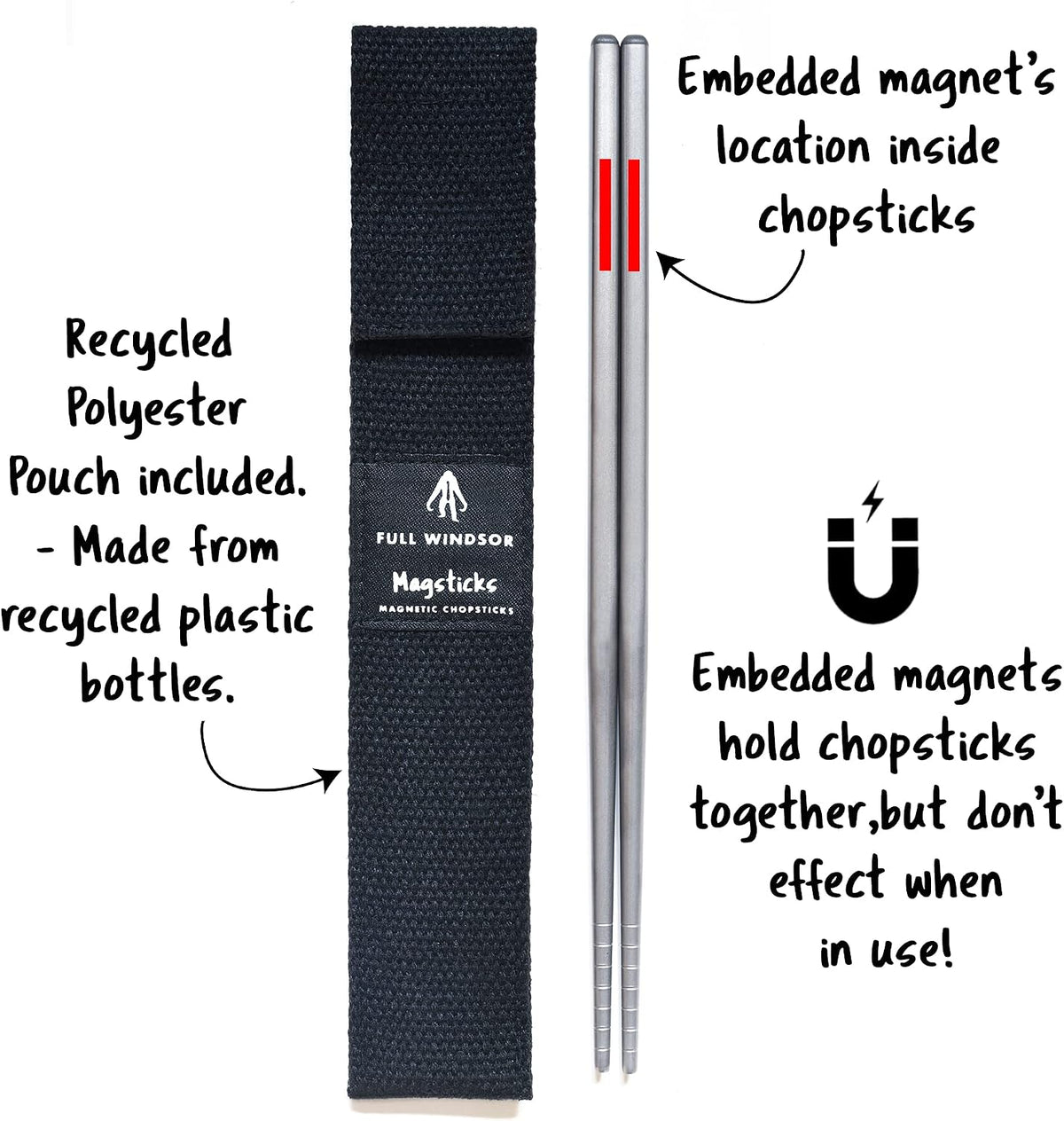 FULL WiNDSOR MAGSTICKS Resusable Magnetic Titanium Chopsticks