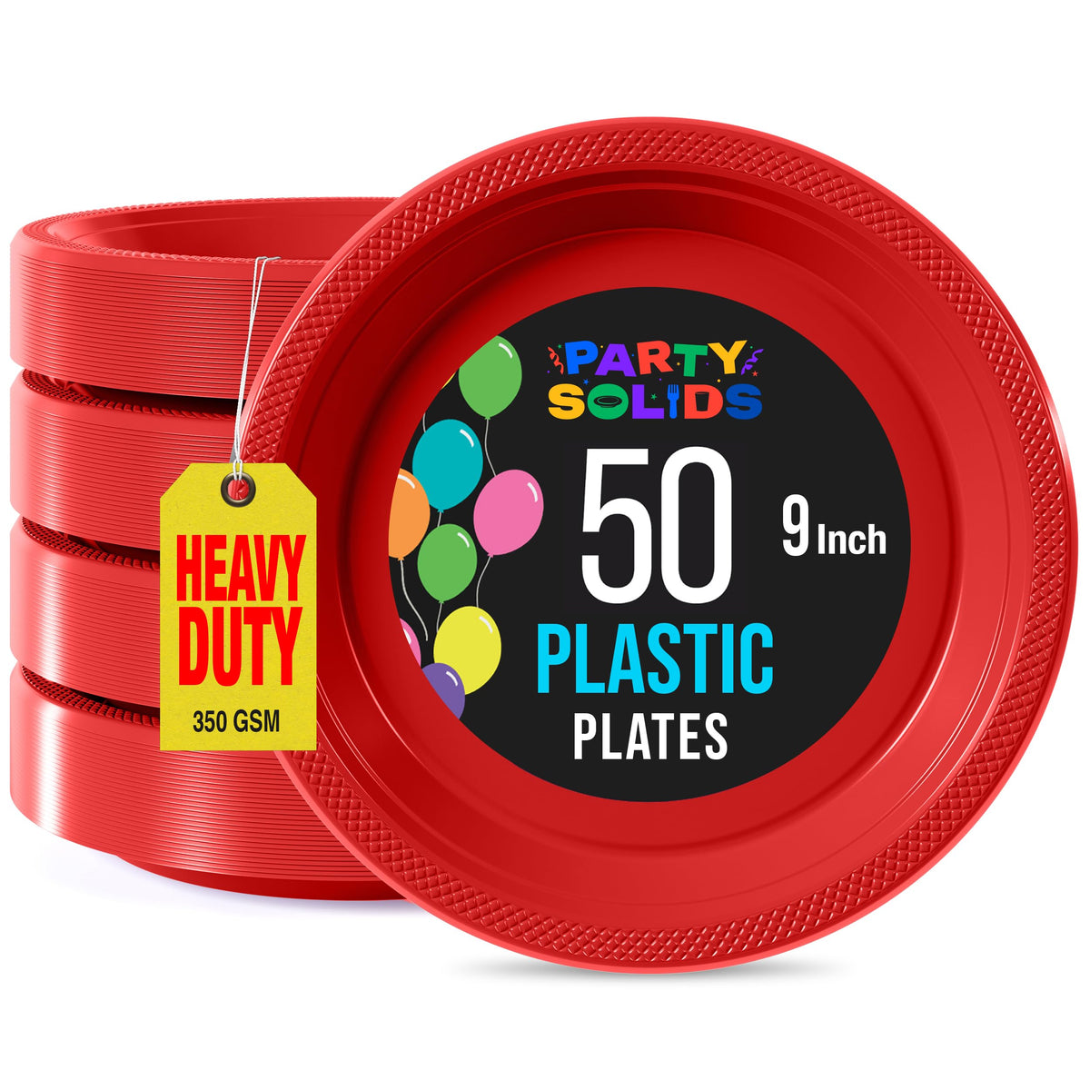 Exquisite Party Solids Sturdy Red Plastic Plates 10" Party Plates 50 Pcs