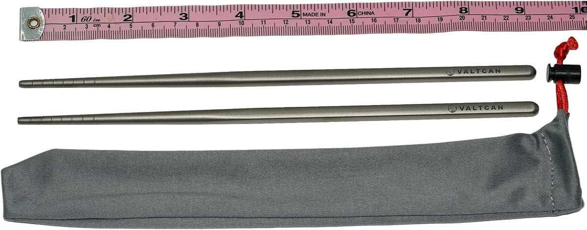 Valtcan Titanium Chopsticks 9 inch 27g Ultralight - Grooved Tips, Zero Metallic Taste, Squared Anti-Roll Ends, Reusable Sushi Noodle Ramen Chopstick, Dishwasher Safe, Carry Bag, Camping Lunch