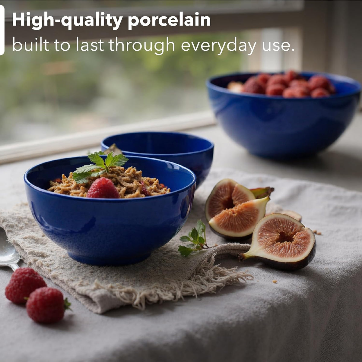 Brew To A Tea BTaT- Soup Bowls Set, 16 Ounces, Set of 12, Navy Blue, Porcelain Dishes for Soup, Rice, Salad, Noodle, Microwave, Oven, Freezer & Dishwasher Safe, Deep Cereal Bowls for Kitchen