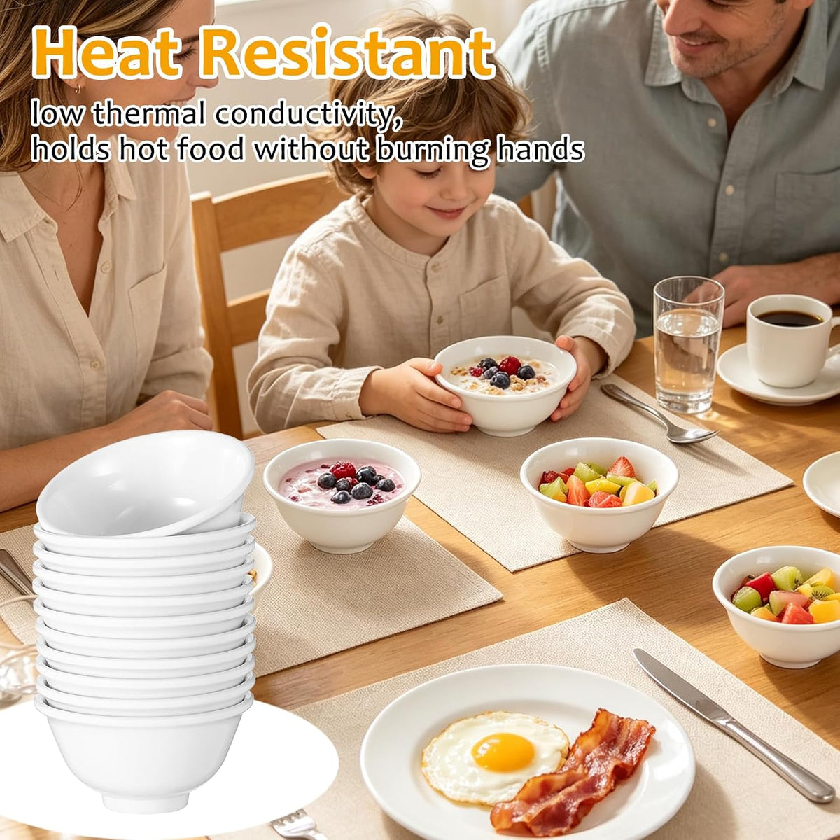 36 Pcs Soup Bowls Unbreakable Cereal Salad, 6 oz White Disposable Plastic Bowl Party Stackable for Easy Storage Dishwasher Safe Pasta Cereal Soup Snack Candy Pudding Fruit Salad Supplies