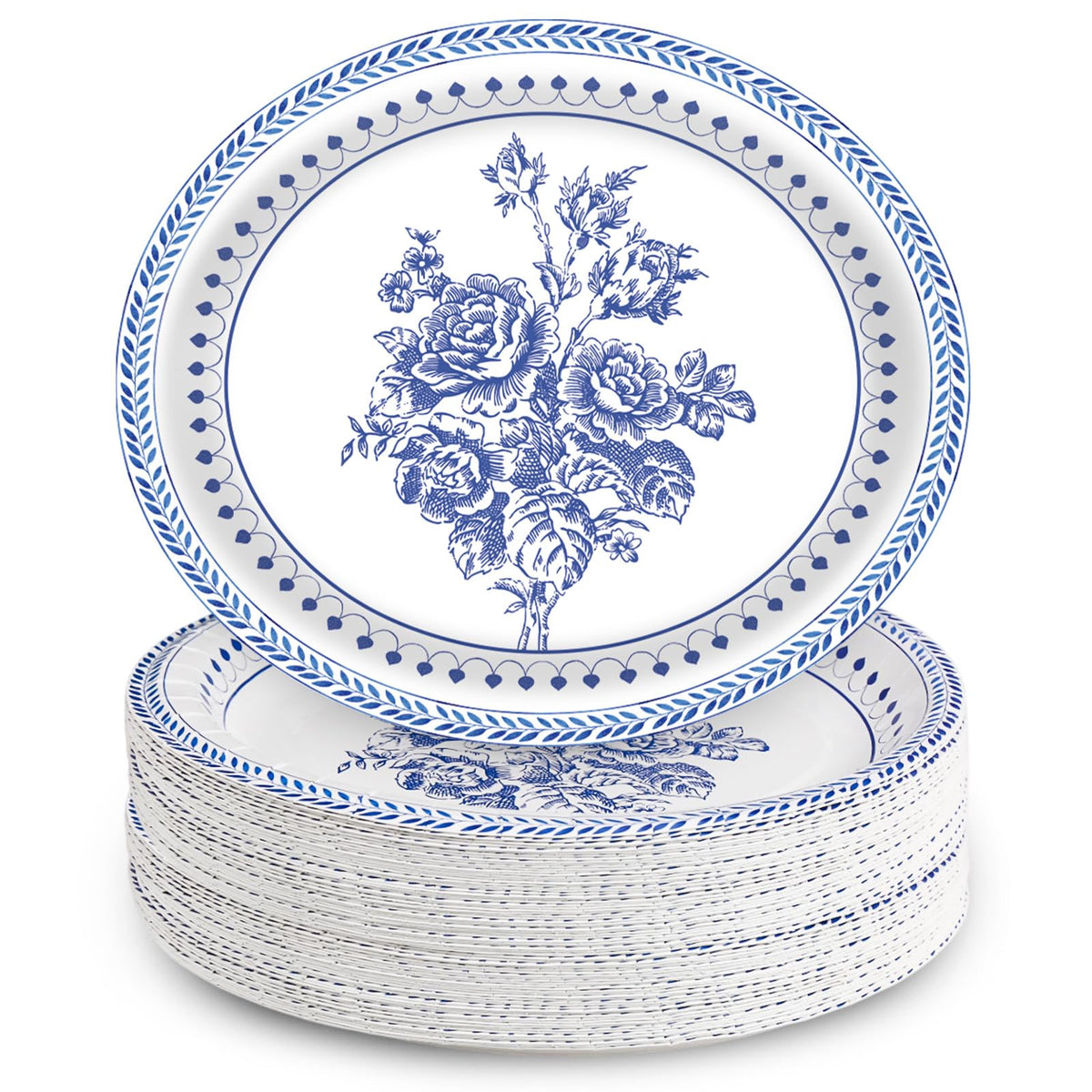 Floral Oval Paper Plates 10’’x 12’’, Large Disposable Heavy Duty Oval Paper Plates Dinner Size for Birthday Wedding Bridal Baby Shower Tea Party Supplies, 50 Guests