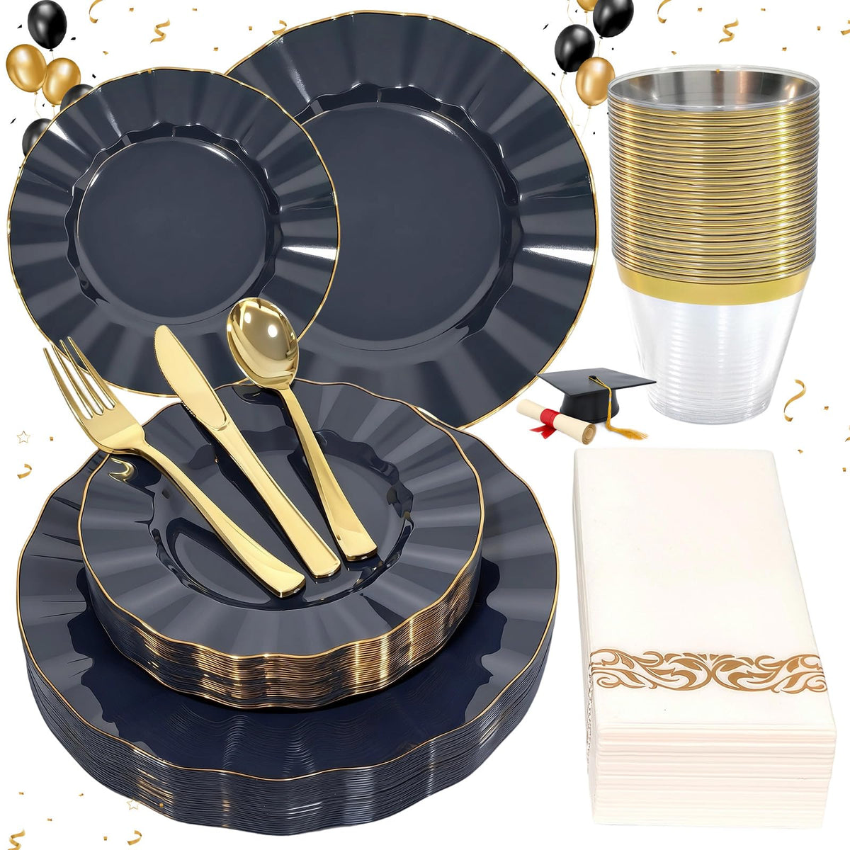 Glowserve 175 Piece Disposable Plastic Plates Dinnerware Set for 25 Guests