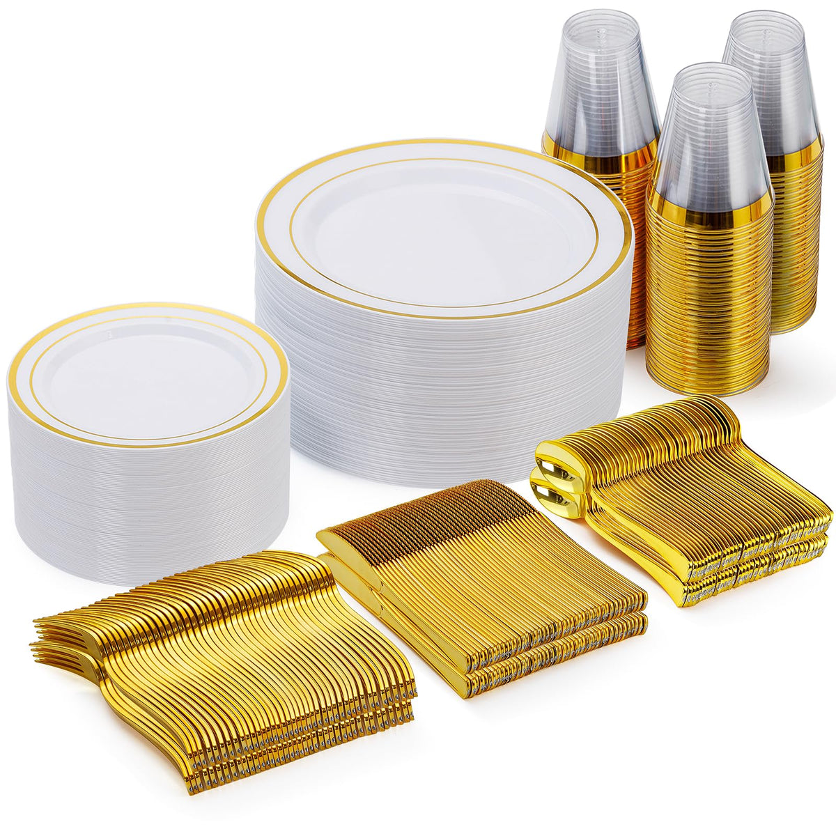 Goodluck 600 Pieces Gold Disposable Plastic Plates for 100 Guests