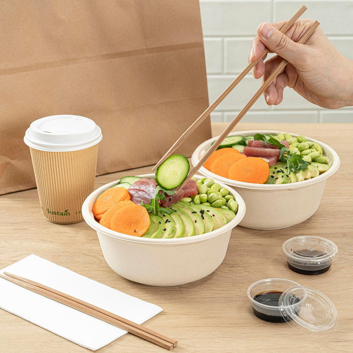 Restaurantware 9.5 Inch Bamboo Chopsticks - 1000 Count - Bambuddha Chinese Chopsticks, Disposable, Non-Slip, with Paper Band - Durable Sushi Chopsticks for Kitchen, Restaurant