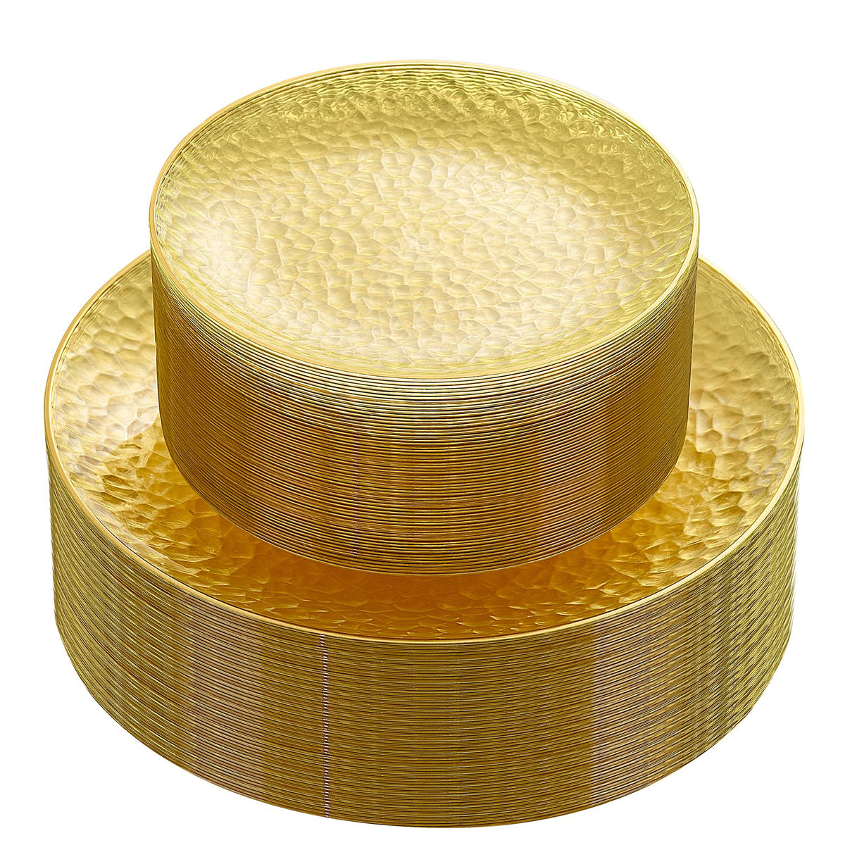 Rubtlamp 60Pcs Clear Plastic Plates,Clear Disposable Plates With Gold Rim,Heavy-duty Gold Plates,Hammered Party Plates Include 30Clear Dessert-Platos,30Dinner-Platos for Wedding, Party