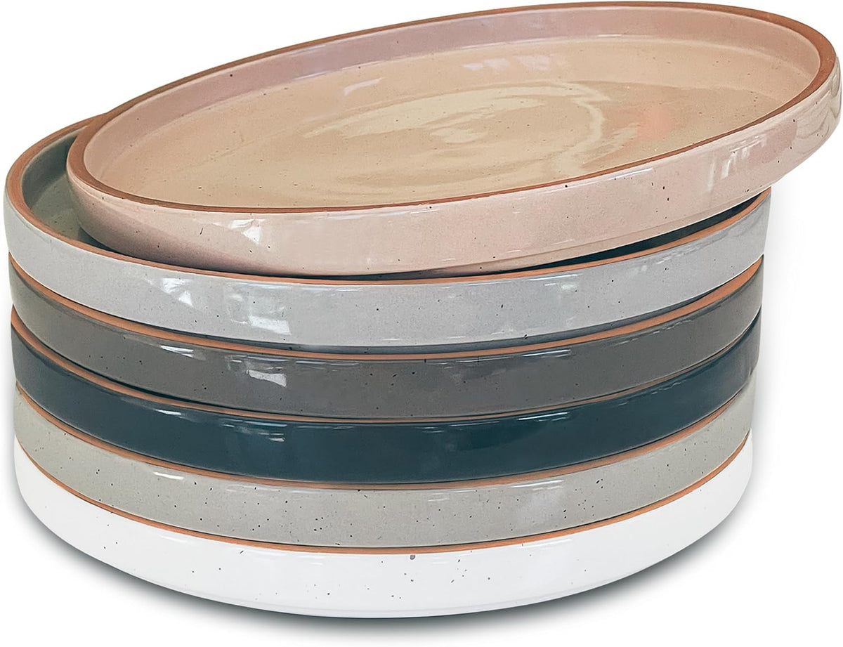 MORA Ceramic Flat Plates Set of 6-8 in - The Dessert, Salad, Appetizer, Small Lunch, etc Plate. Microwave, Oven, and Dishwasher Safe, Scratch Resistant. Kitchen Porcelain Dish - Neutrals