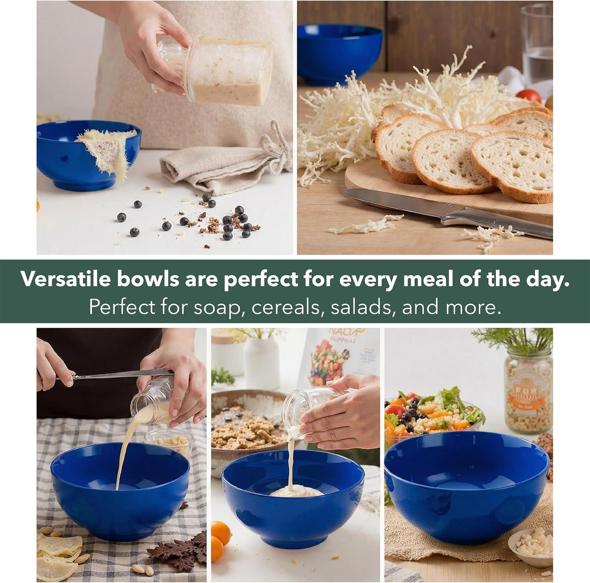 Brew To A Tea BTaT- Soup Bowls Set, 16 Ounces, Set of 12, Navy Blue, Porcelain Dishes for Soup, Rice, Salad, Noodle, Microwave, Oven, Freezer & Dishwasher Safe, Deep Cereal Bowls for Kitchen