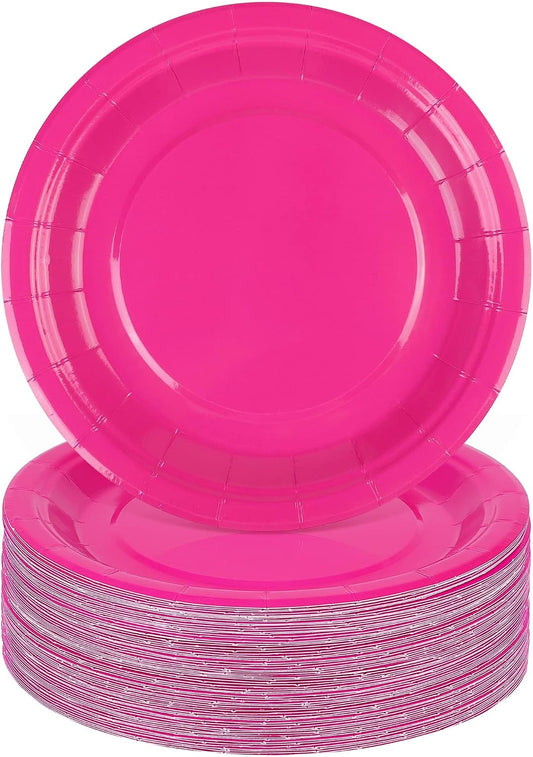 Breroa 72 Pcs Hot Pink Paper Plates 7 Inch Bulk Hot Pink Plates Disposable