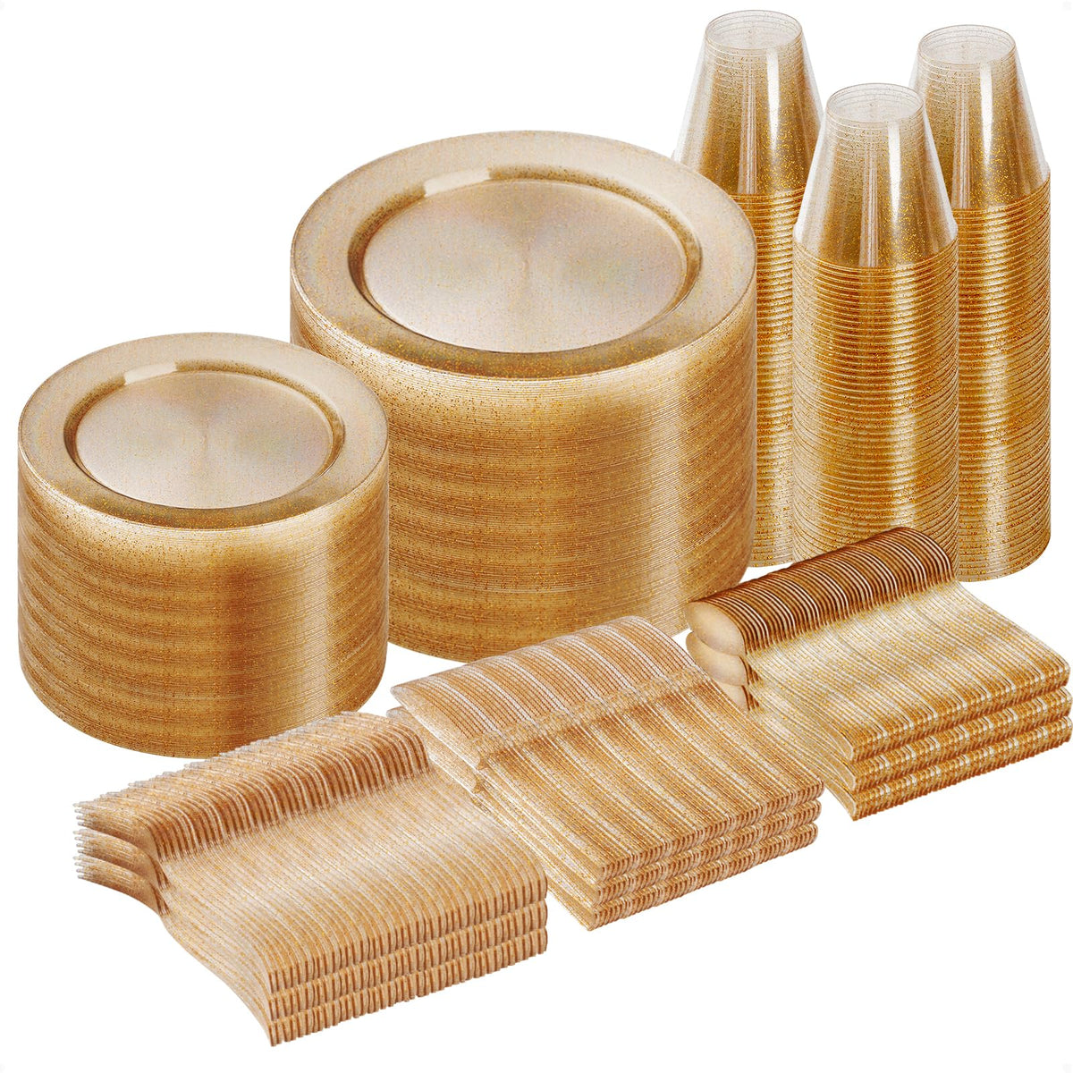 Goodluck 600 Pieces Gold Disposable Plastic Plates for 100 Guests