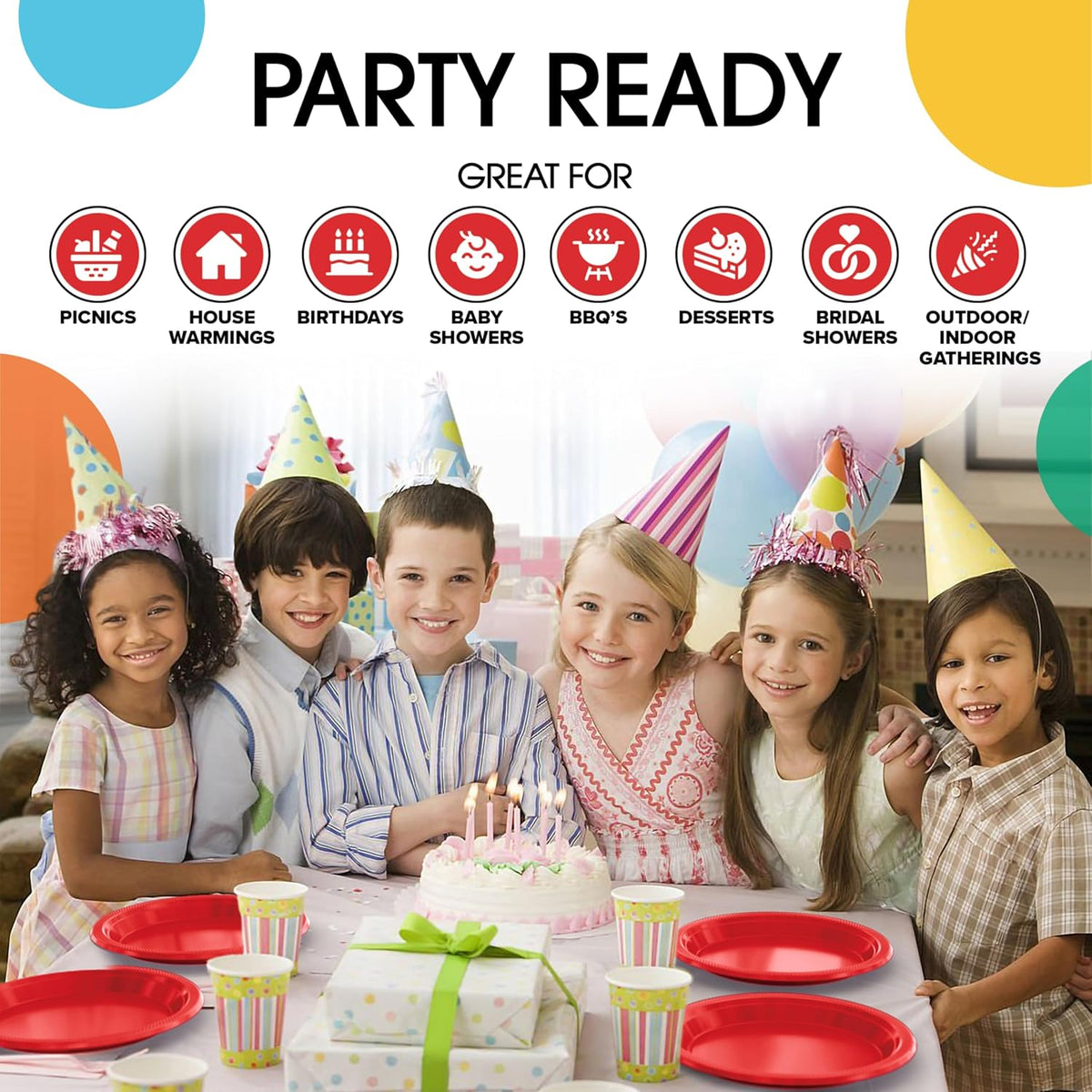 Exquisite Party Solids Sturdy Red Plastic Plates 10" Party Plates 50 Pcs