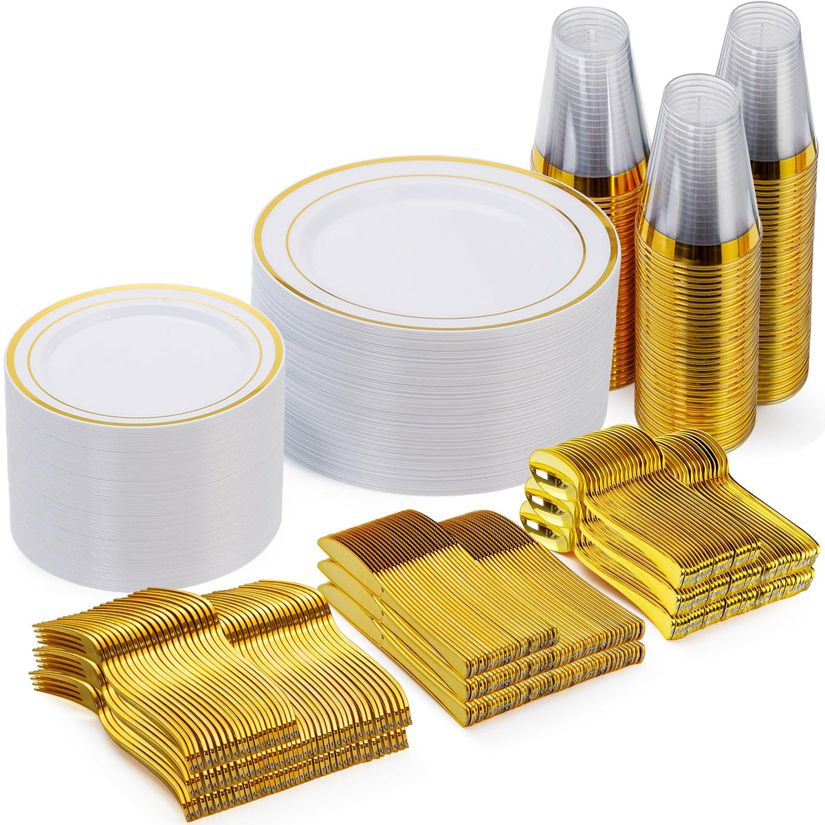 Goodluck 600 Pieces Gold Disposable Plastic Plates for 100 Guests