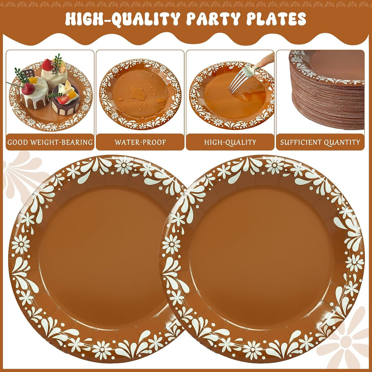 100 Pcs Mexican Party Plates Set, Disposable Cielito Lindo Party Decoration