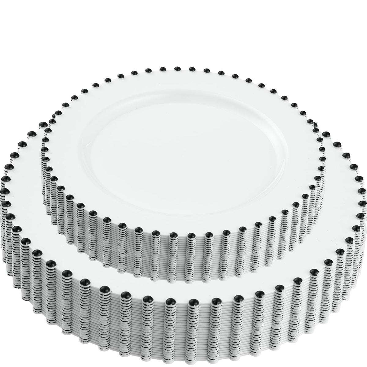 PLASTICPRO 32 Piece Combo Plastic Dinner Plates Disposable Plastic Fancy Heavy Duty Party Dishes 7 inch and 10 inch, White Beaded
