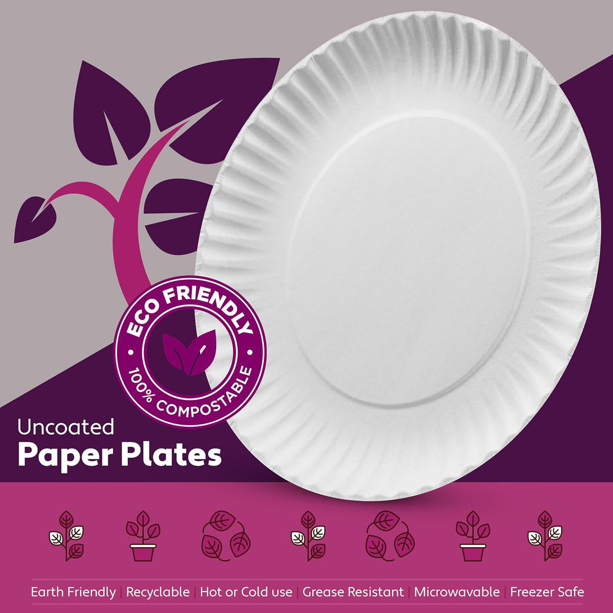 500 Uncoated Paper Plates 9 Inch, Everyday Disposable White Dinner Plates