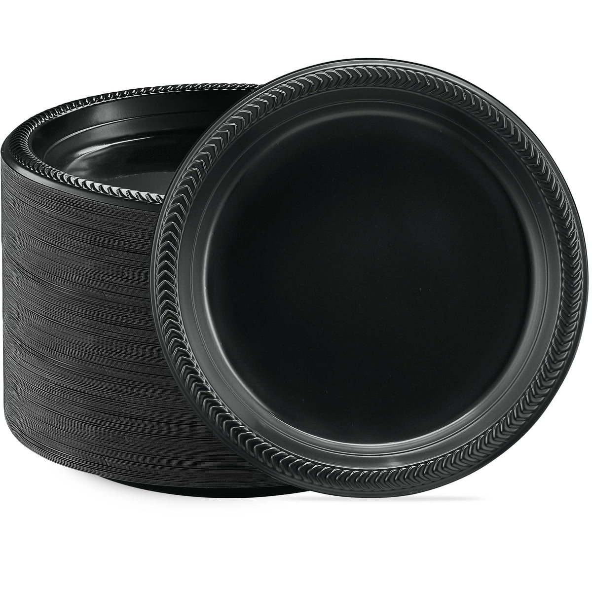PLASTICPRO 100 PCS Black Plastic Plates Light Weight 9 Inch Plastic Dinner Plates Black Plates Disposable for Party and Wedding