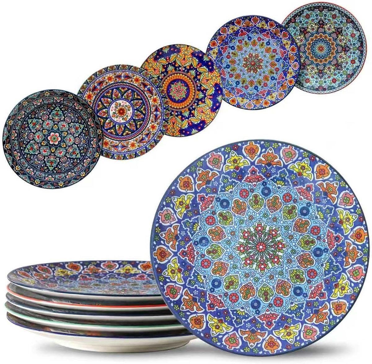 glowworm Dinner Plates, 10.5 Inch Ceramic Plates Set of 6, Bohemian
