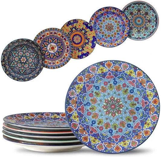 glowworm Dinner Plates, 10.5 Inch Ceramic Plates Set of 6, Bohemian
