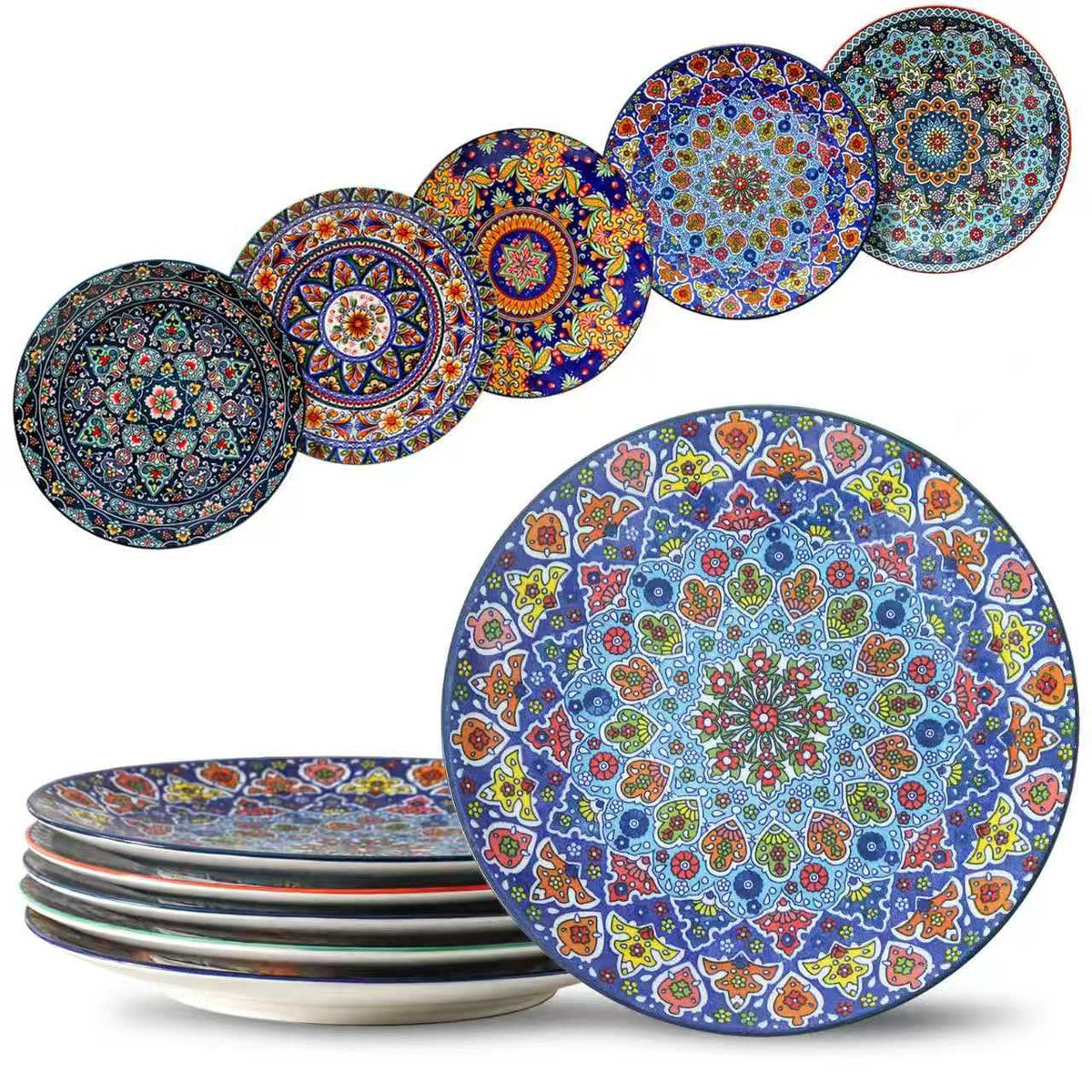 glowworm Dinner Plates, 10.5 Inch Ceramic Plates Set of 6, Bohemian