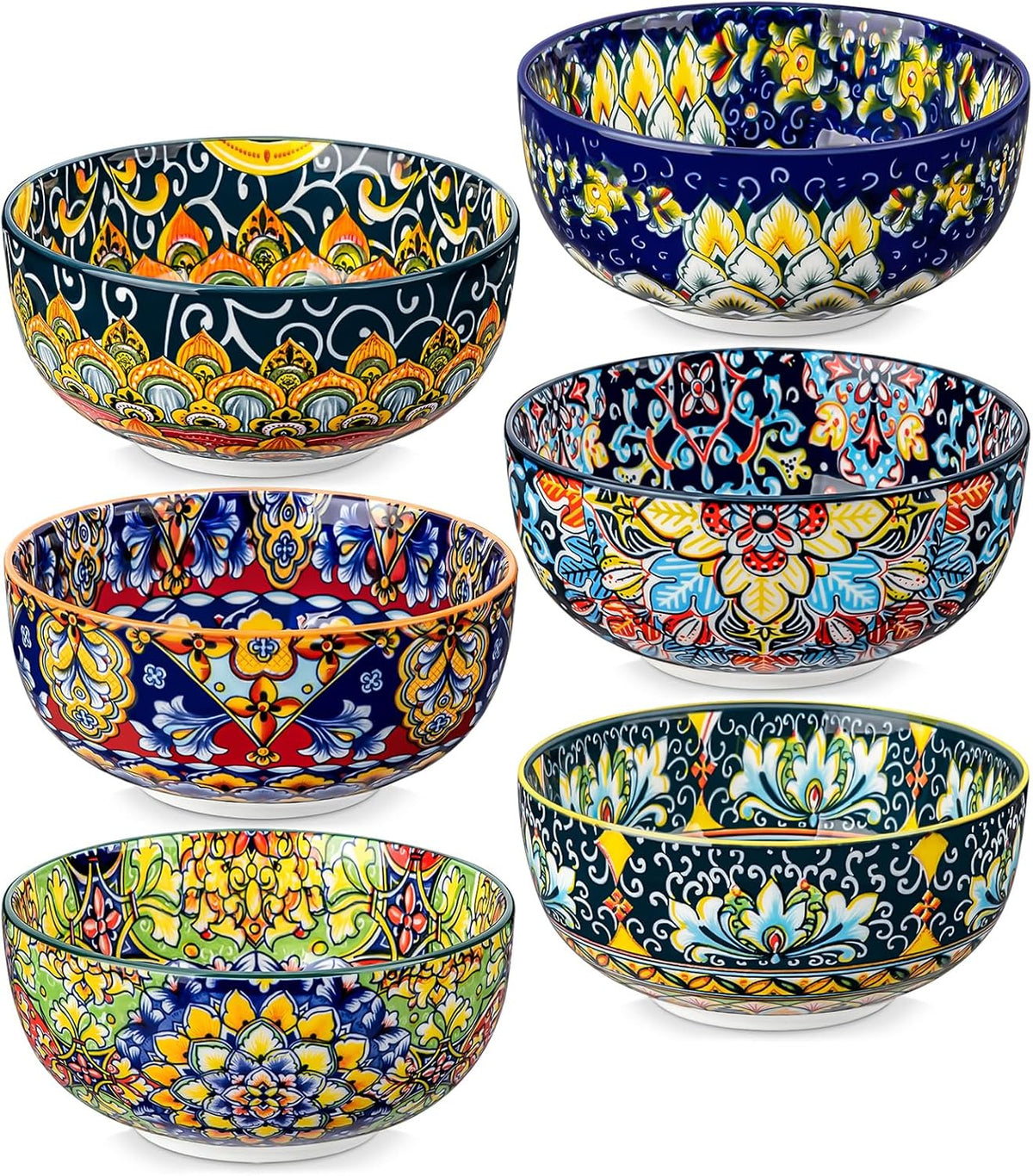 vancasso SIMI 28 oz Cereal Bowls Set of 6, Bohemian Ceramic Soup Bowls