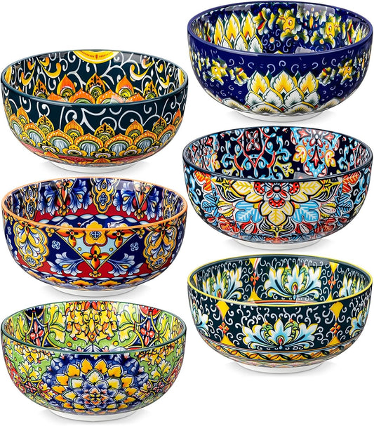vancasso SIMI 28 oz Cereal Bowls Set of 6, Bohemian Ceramic Soup Bowls