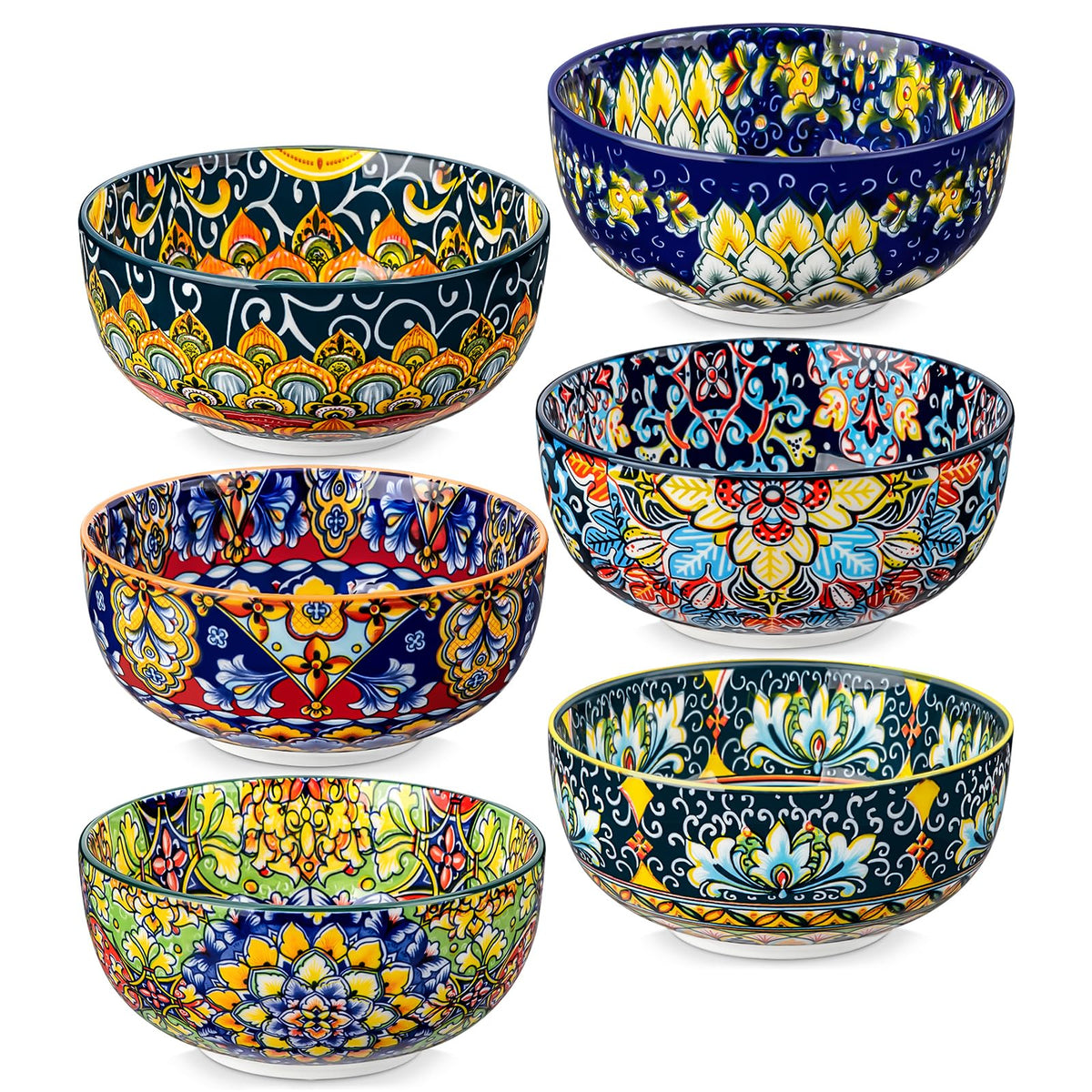 vancasso SIMI 28 oz Cereal Bowls Set of 6, Bohemian Ceramic Soup Bowls
