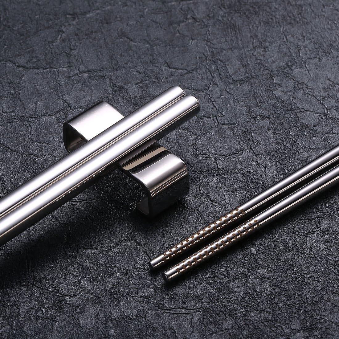 DEVICO 5 Pairs Chopsticks Reusable, 18/10 Stainless Steel Metal Chopsticks