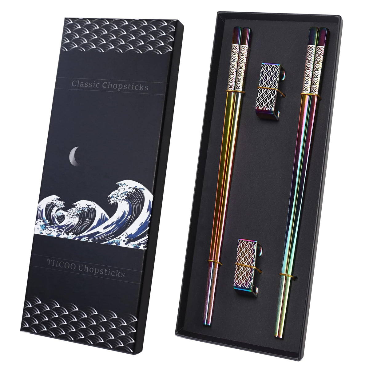 Metal Chopsticks Reusable 2 Pairs Titanium Stainless Steel 18/8 Chopsticks with Holder, Dishwasher Safe Lightweight Japanese Style Chopsticks Gift Set (Purple)