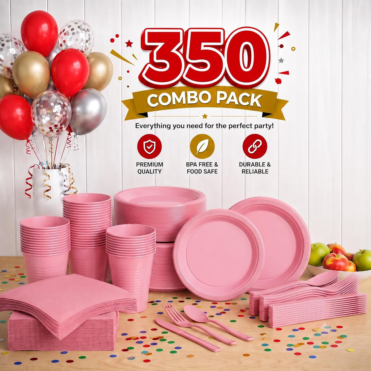 Exquisite 350 Pcs Pink Plates and Napkins Party Supplies Plate Sets