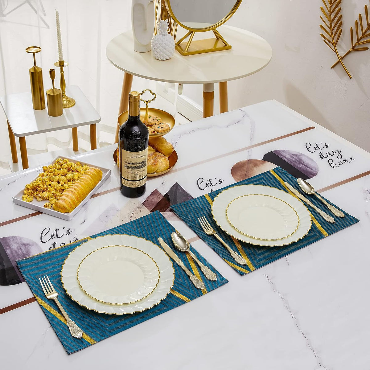 Lullaby 60PCS Ivory Scalloped Plastic Plate with Gold Rim for Party Wedding