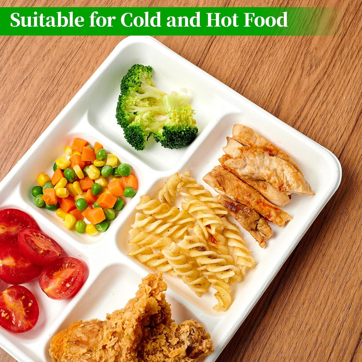 ECOLipak Compostable Disposable 5 Compartment Paper Plates, 10.25inch
