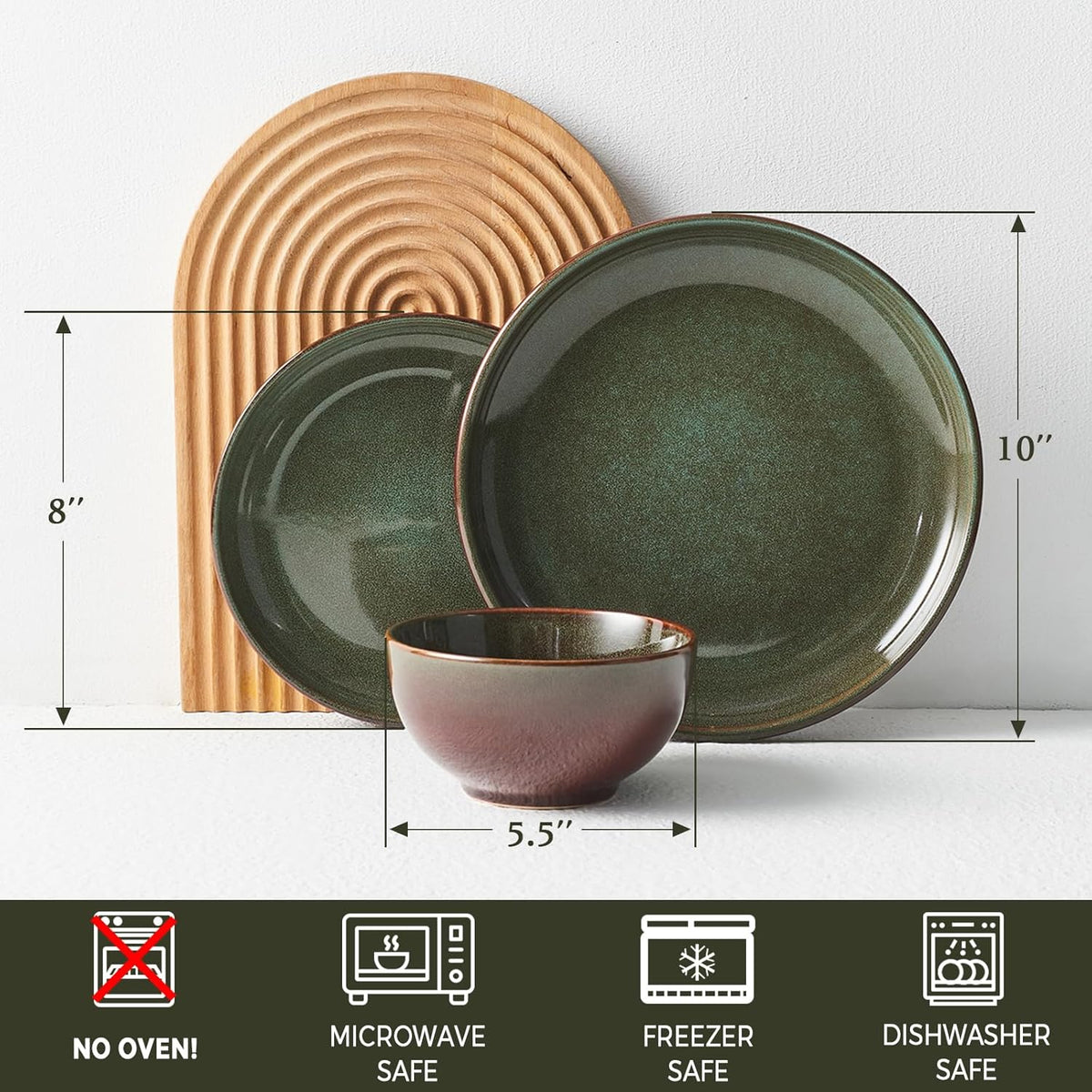 Pokini Stoneware Dinnerware Sets for 4, 12pcs Plates and Bowls Sets Dishes