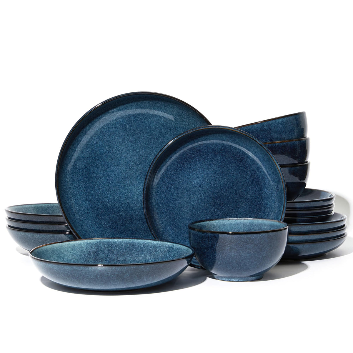 Pokini Stoneware Dinnerware Sets for 4, 12pcs Plates and Bowls Sets Dishes