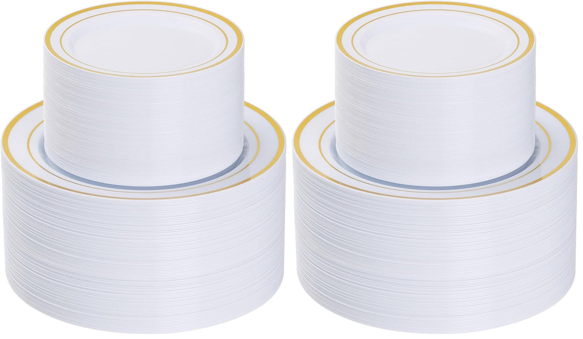 Goodluck 200PCS Gold Plastic Plates, Heavy Duty Disposable Gold Plates