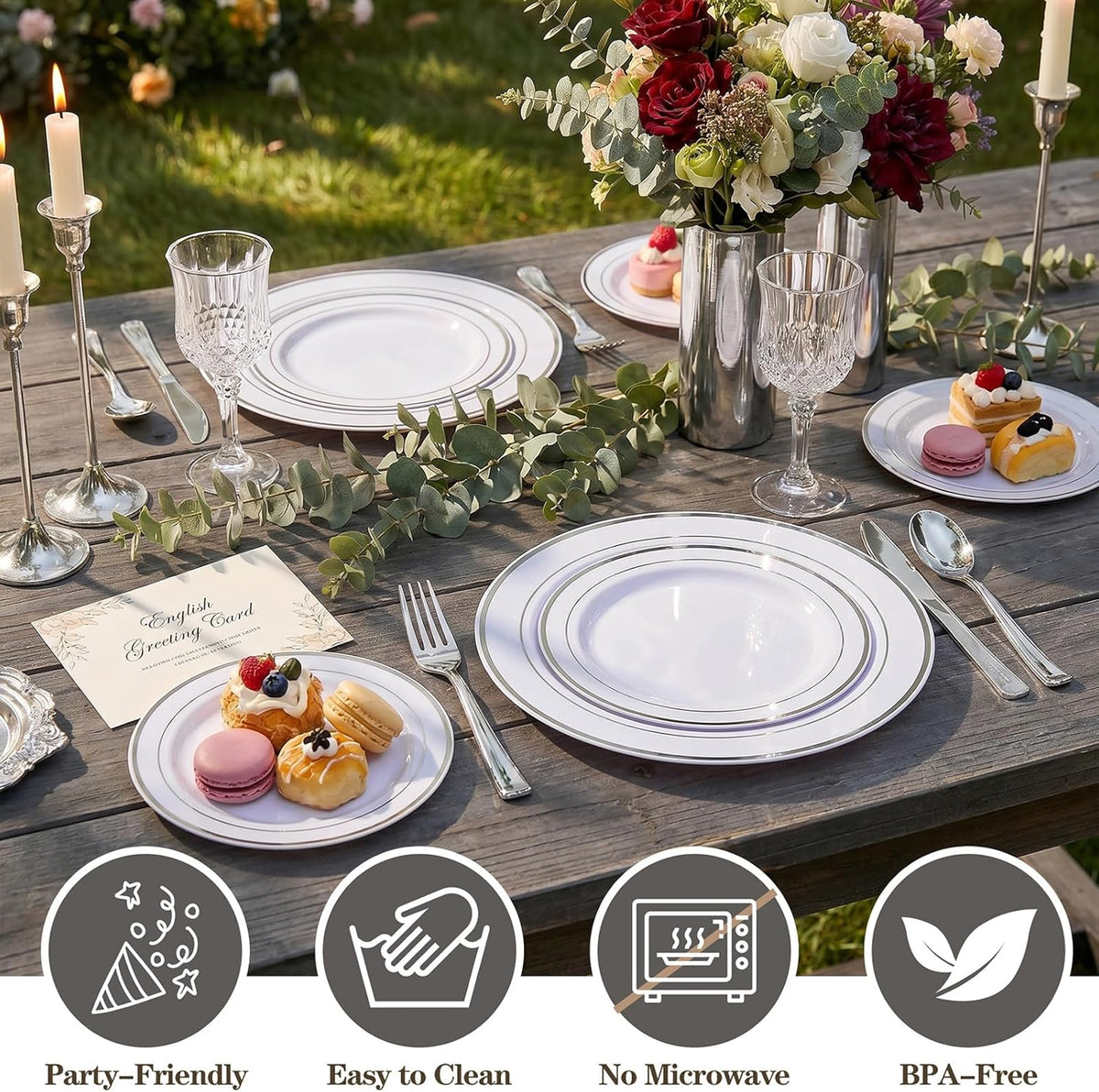 I00000 102 Pcs Silver Plastic Plates, Premium Silver Disposable Plates