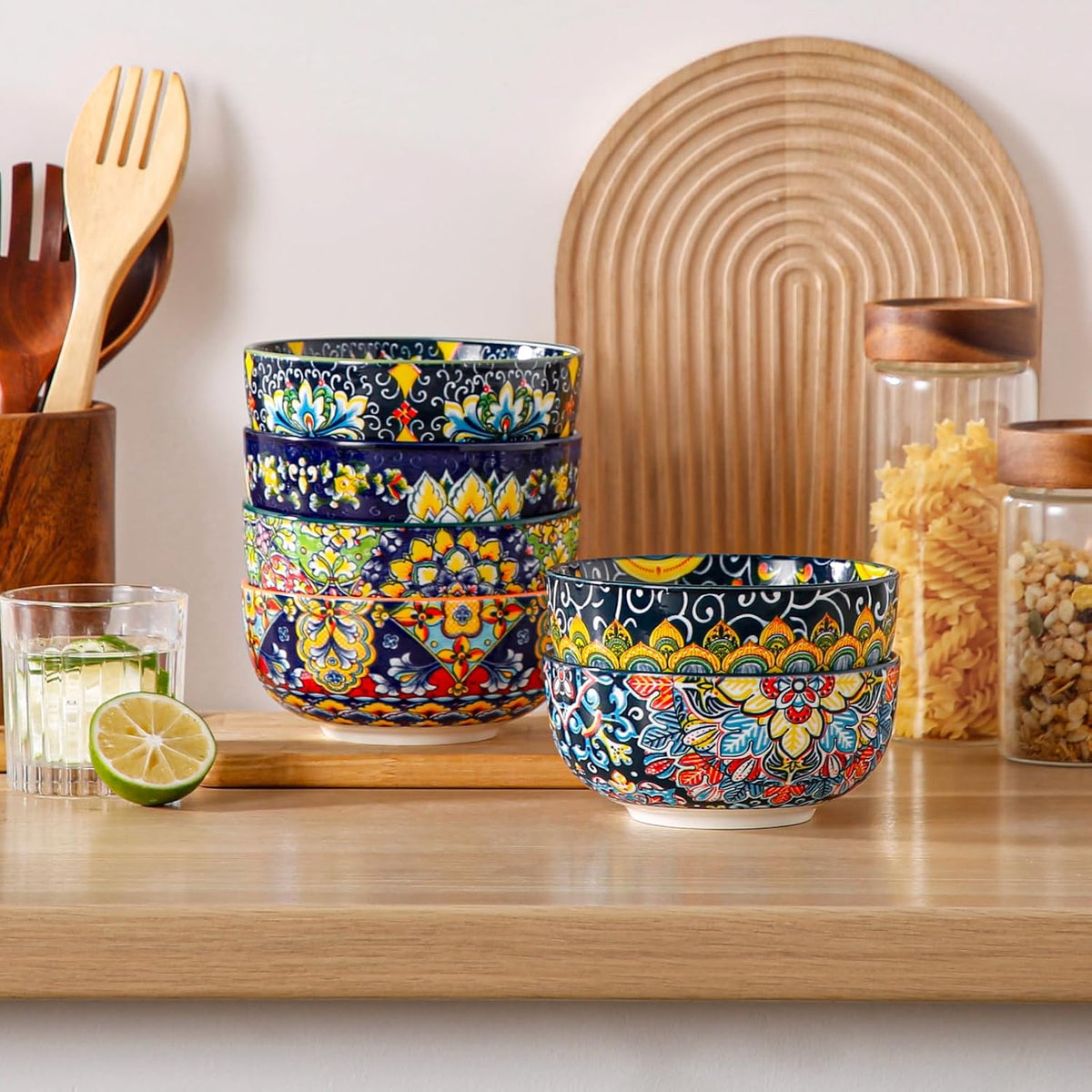 vancasso SIMI 28 oz Cereal Bowls Set of 6, Bohemian Ceramic Soup Bowls