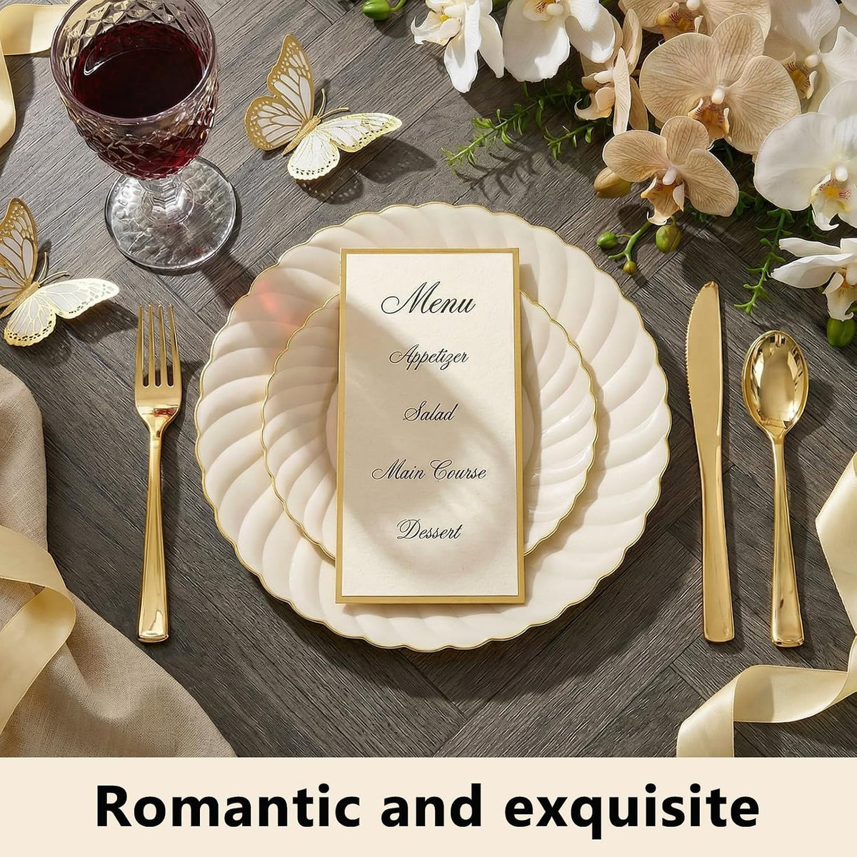 YOUBET 125PCS Ivory Scalloped Plastic Plates for Party Wedding