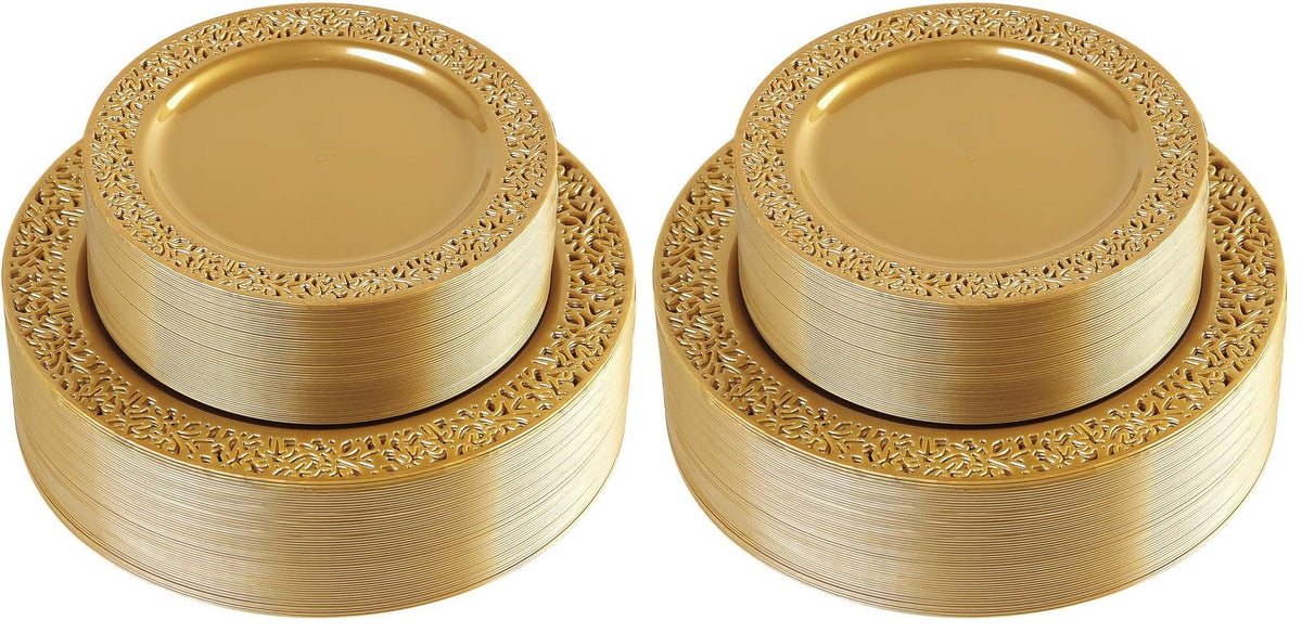 I00000 102 Pcs Gold Plastic Plates, Premium Disposable Gold Plates
