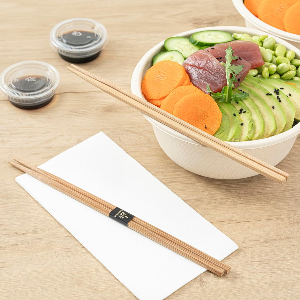 Restaurantware 9.5 Inch Bamboo Chopsticks - 1000 Count - Bambuddha Chinese Chopsticks, Disposable, Non-Slip, with Paper Band - Durable Sushi Chopsticks for Kitchen, Restaurant