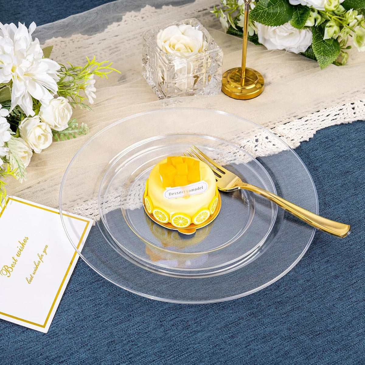 FLOWERCAT 200PCS Clear Plastic Plates Disposable Plates for Party - Clear Bulk Plastic Plates - 100 10" Dinner Plates and 100 7" Salad Plates for Weddings, New Year,Christmas Parties and Events