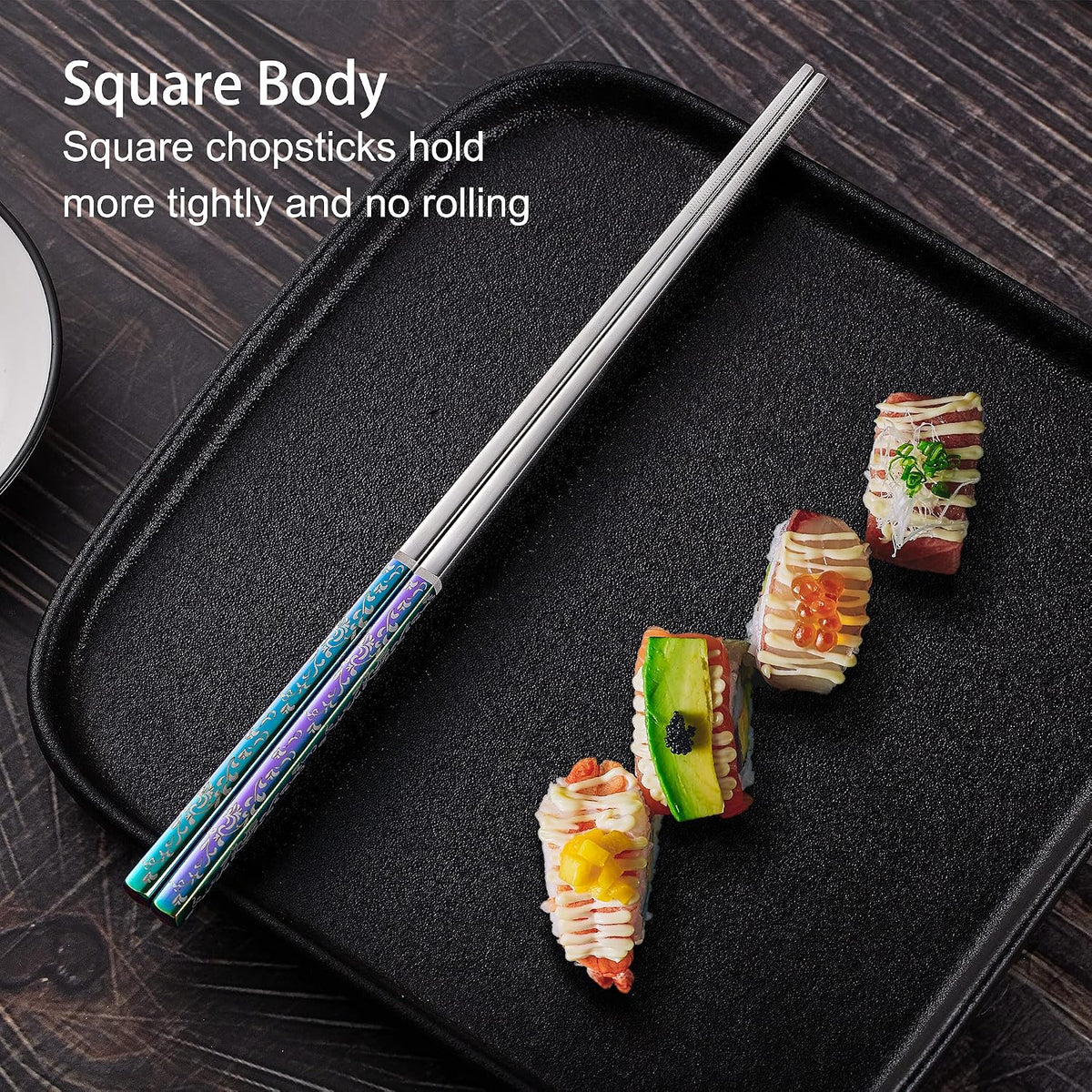 Metal Chopsticks Reusable Dazzling Rainbow Stainless Steel Chopsticks Titanium Plated Dishwasher Safe Fancy Laser Engraved Korean Japanese Chop Sticks Multicolor 2 Pairs Gift Set